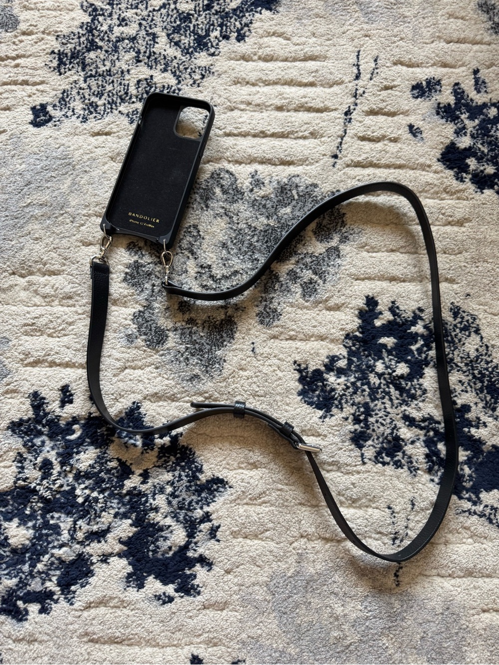 Bandolier Black Leather Card Crossbody Phone Case with Gold Accent - Picture 3 of 3